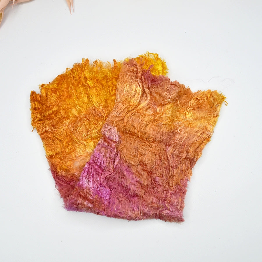 Mulberry Silk Cocoon Fibre Fabric Hand Dyed Pink Orange 13876| Silk Cocoon Sheets | Sally Ridgway | Shop Wool, Felt and Fibre Online
