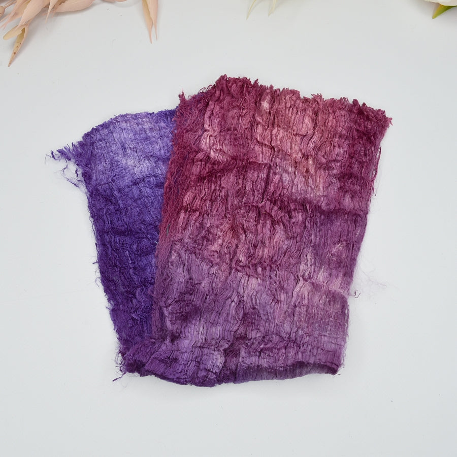 Mulberry Silk Cocoon Sheet Fabric Hand Dyed Crimson Purple 12675| Silk Cocoon Sheets | Sally Ridgway | Shop Wool, Felt and Fibre Online