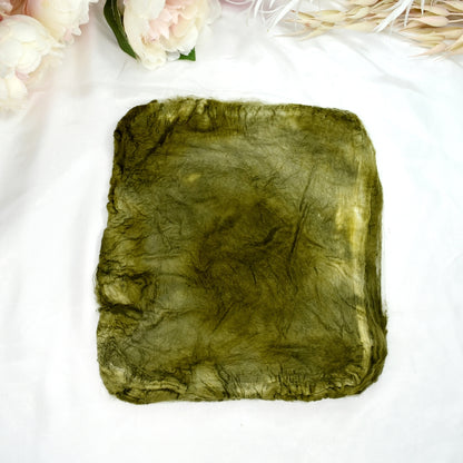 Mulberry Silk Hankies Hand Dyed Lichen Leaves| Silk Hankies | Sally Ridgway | Shop Wool, Felt and Fibre Online