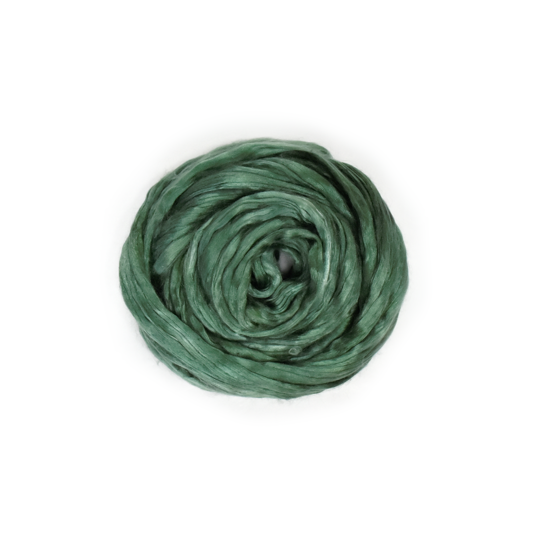 Mulberry Silk Roving Hand Dyed Bottle Green