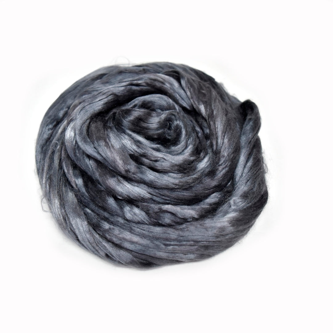 Mulberry Silk Roving Hand Dyed Coal Mine