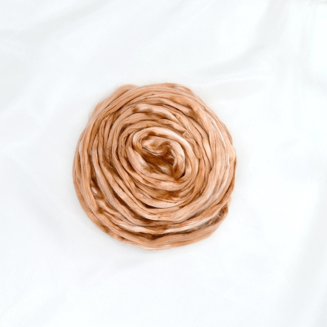 Mulberry Silk Roving Hand Dyed in Amber| Silk Roving/Sliver | Sally Ridgway | Shop Wool, Felt and Fibre Online