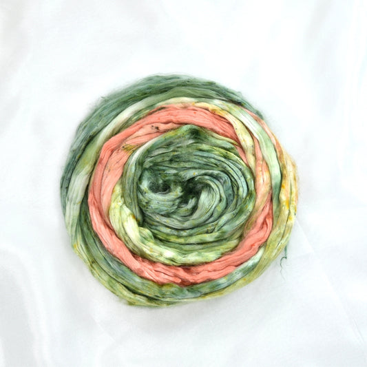 Mulberry Silk Roving Hand Dyed in Apricot Bud| Silk Roving/Sliver | Sally Ridgway | Shop Wool, Felt and Fibre Online