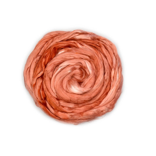 Mulberry Silk Roving Hand Dyed in Apricot Lace| Silk Roving/Sliver | Sally Ridgway | Shop Wool, Felt and Fibre Online