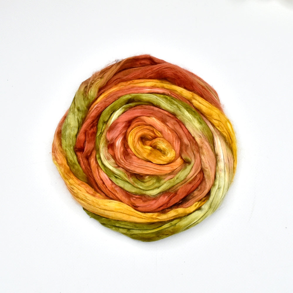 Mulberry Silk Roving Hand Dyed in Autumn Garden| Silk Roving/Sliver | Sally Ridgway | Shop Wool, Felt and Fibre Online