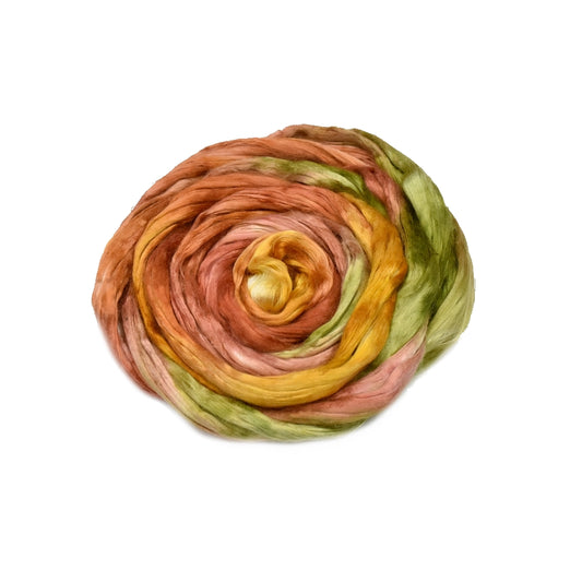 Mulberry Silk Roving Hand Dyed in Autumn Garden| Silk Roving/Sliver | Sally Ridgway | Shop Wool, Felt and Fibre Online