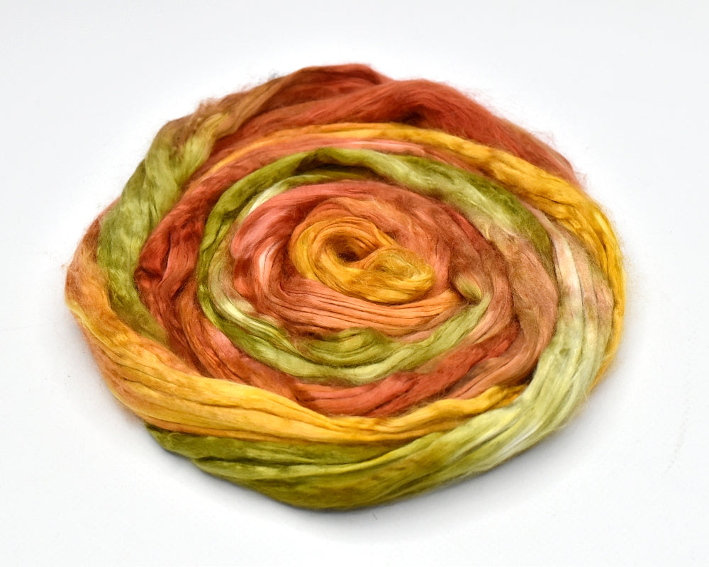 Mulberry Silk Roving Hand Dyed in Autumn Garden| Silk Roving/Sliver | Sally Ridgway | Shop Wool, Felt and Fibre Online