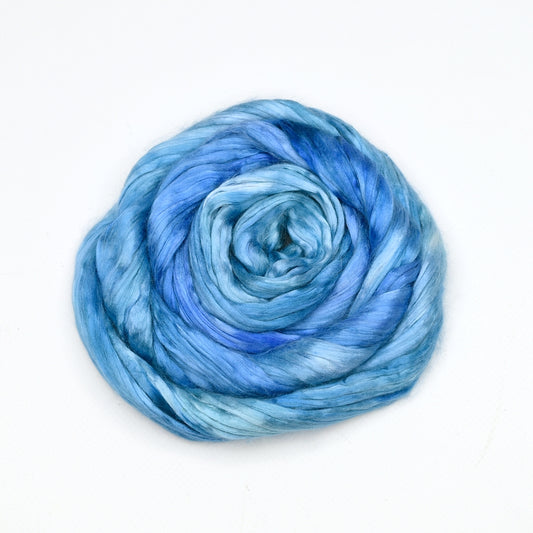 Mulberry Silk Roving Hand Dyed in Blue Shimmer| Silk Roving/Sliver | Sally Ridgway | Shop Wool, Felt and Fibre Online