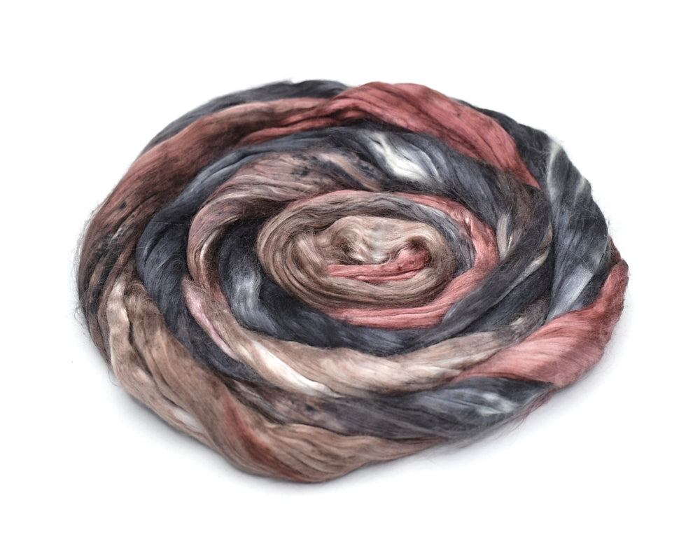 Mulberry Silk Roving Hand Dyed in Chocolate Cherry| Silk Roving/Sliver | Sally Ridgway | Shop Wool, Felt and Fibre Online