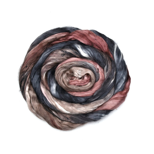 Mulberry Silk Roving Hand Dyed in Chocolate Cherry| Silk Roving/Sliver | Sally Ridgway | Shop Wool, Felt and Fibre Online
