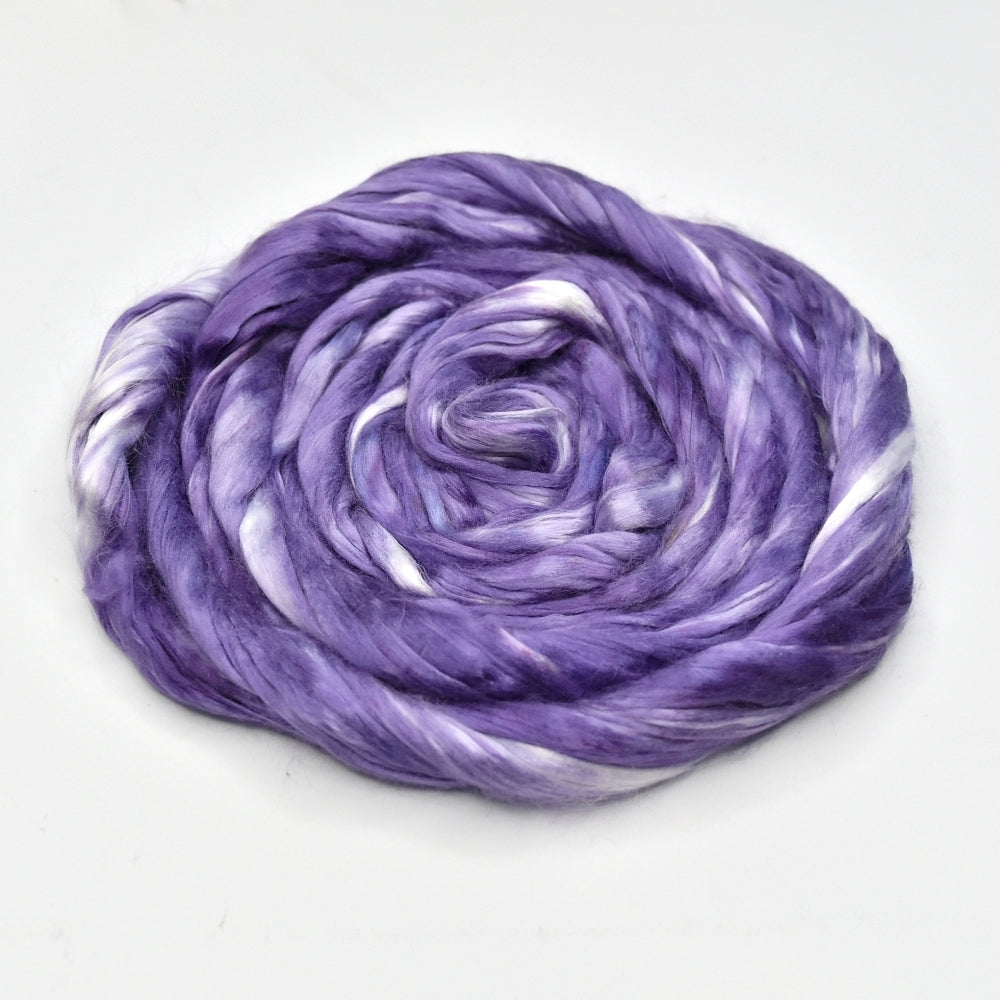 Mulberry Silk Roving Hand Dyed in Dusty Purple| Silk Roving/Sliver | Sally Ridgway | Shop Wool, Felt and Fibre Online