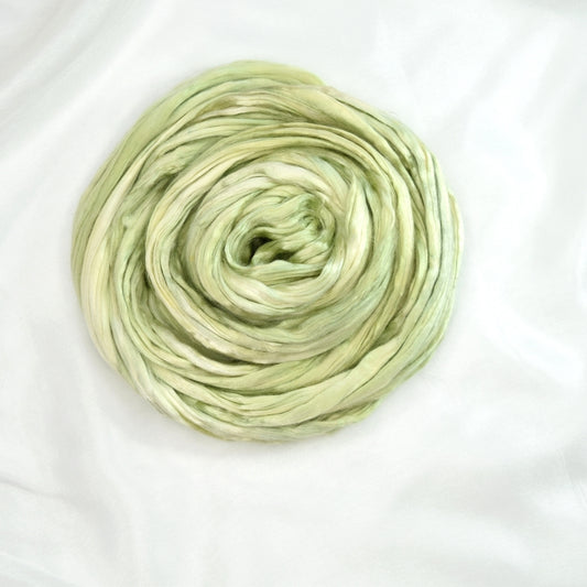 Mulberry Silk Roving Hand Dyed in Fig Leaf| Silk Roving/Sliver | Sally Ridgway | Shop Wool, Felt and Fibre Online