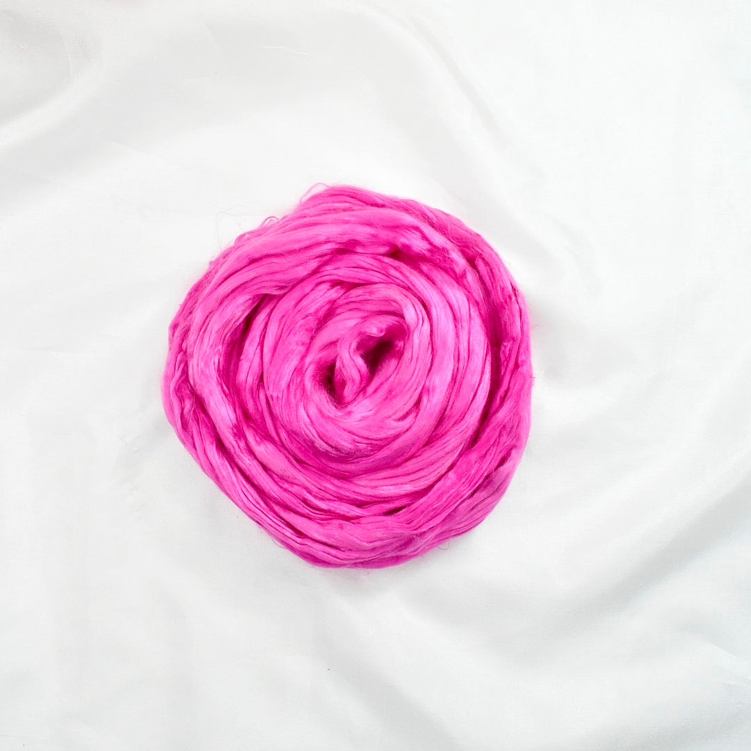 Mulberry Silk Roving Hand Dyed in Hot Pink| Silk Roving/Sliver | Sally Ridgway | Shop Wool, Felt and Fibre Online