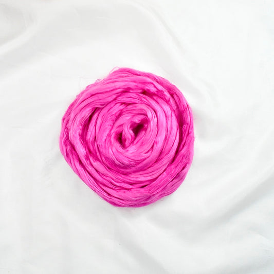 Mulberry Silk Roving Hand Dyed in Hot Pink| Silk Roving/Sliver | Sally Ridgway | Shop Wool, Felt and Fibre Online