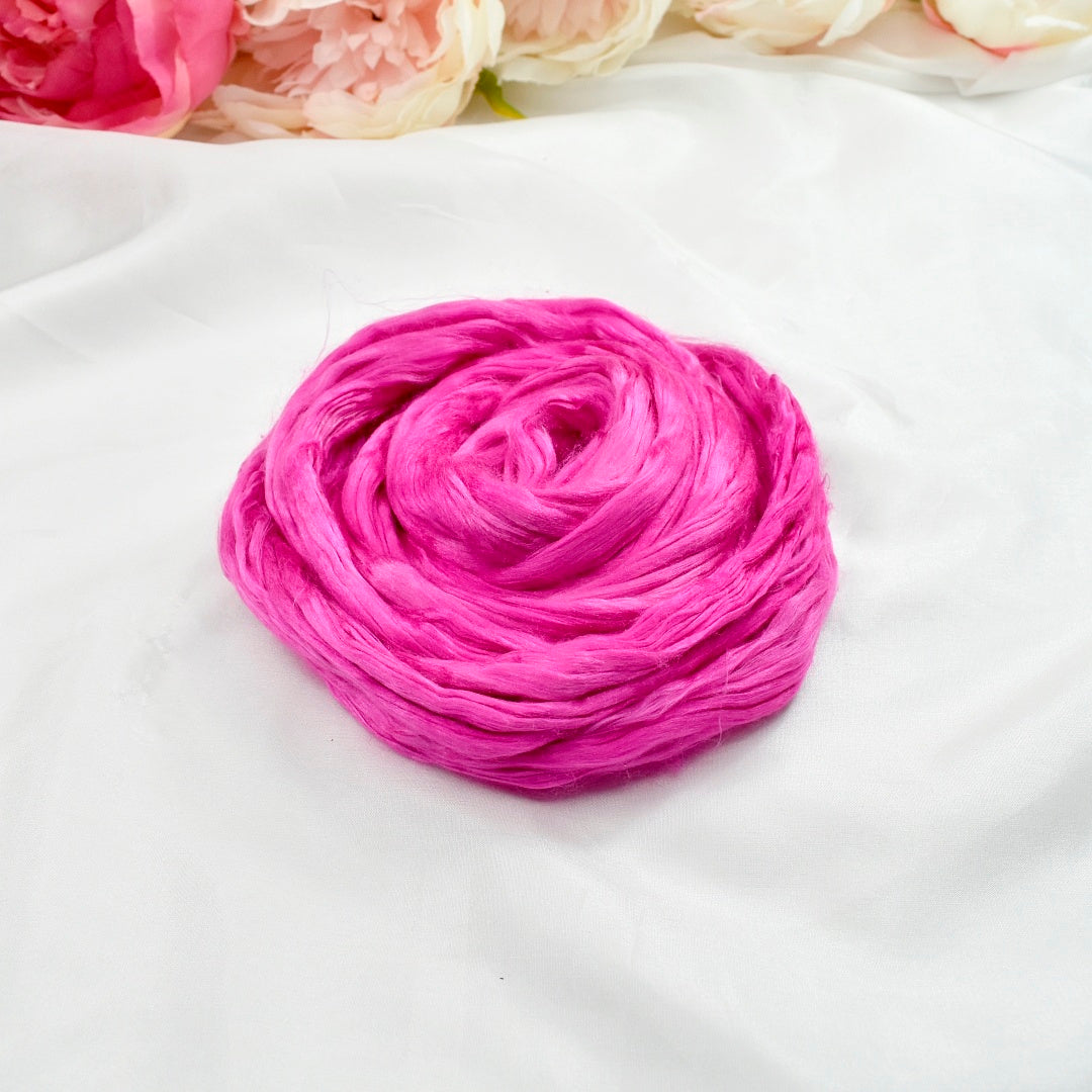 Mulberry Silk Roving Hand Dyed in Hot Pink| Silk Roving/Sliver | Sally Ridgway | Shop Wool, Felt and Fibre Online
