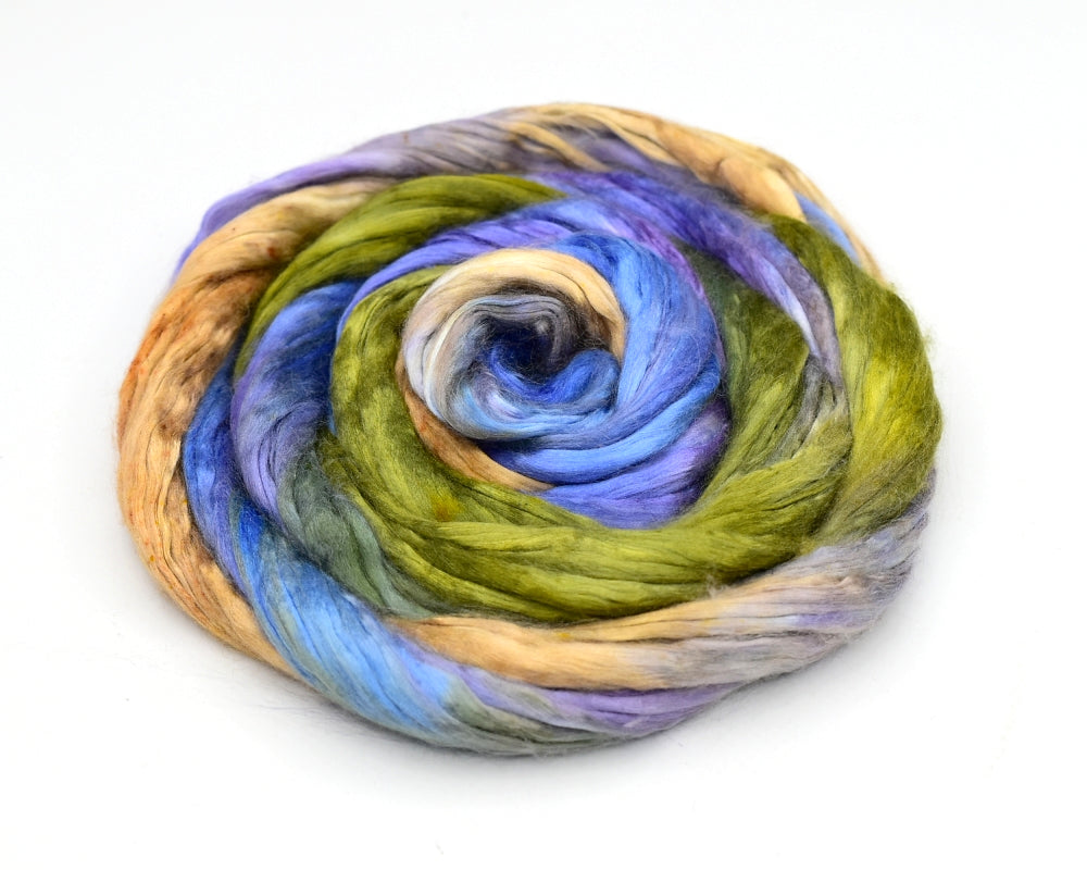 Mulberry Silk Roving Hand Dyed in Lilly Pond| Silk Roving/Sliver | Sally Ridgway | Shop Wool, Felt and Fibre Online