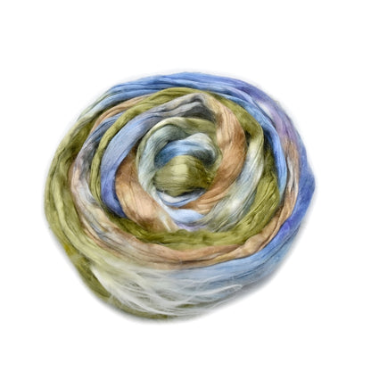 Mulberry Silk Roving Hand Dyed in Lilly Pond| Silk Roving/Sliver | Sally Ridgway | Shop Wool, Felt and Fibre Online