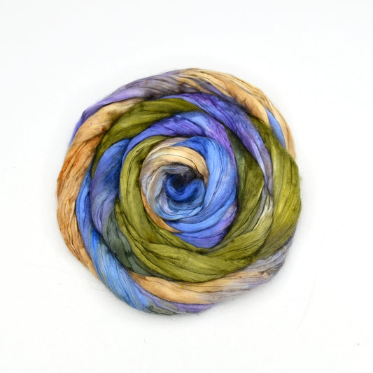 Mulberry Silk Roving Hand Dyed in Lilly Pond| Silk Roving/Sliver | Sally Ridgway | Shop Wool, Felt and Fibre Online