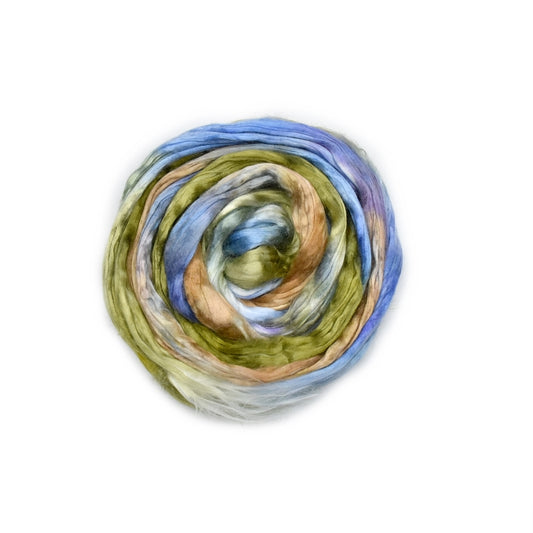 Mulberry Silk Roving Hand Dyed in Lilly Pond| Silk Roving/Sliver | Sally Ridgway | Shop Wool, Felt and Fibre Online