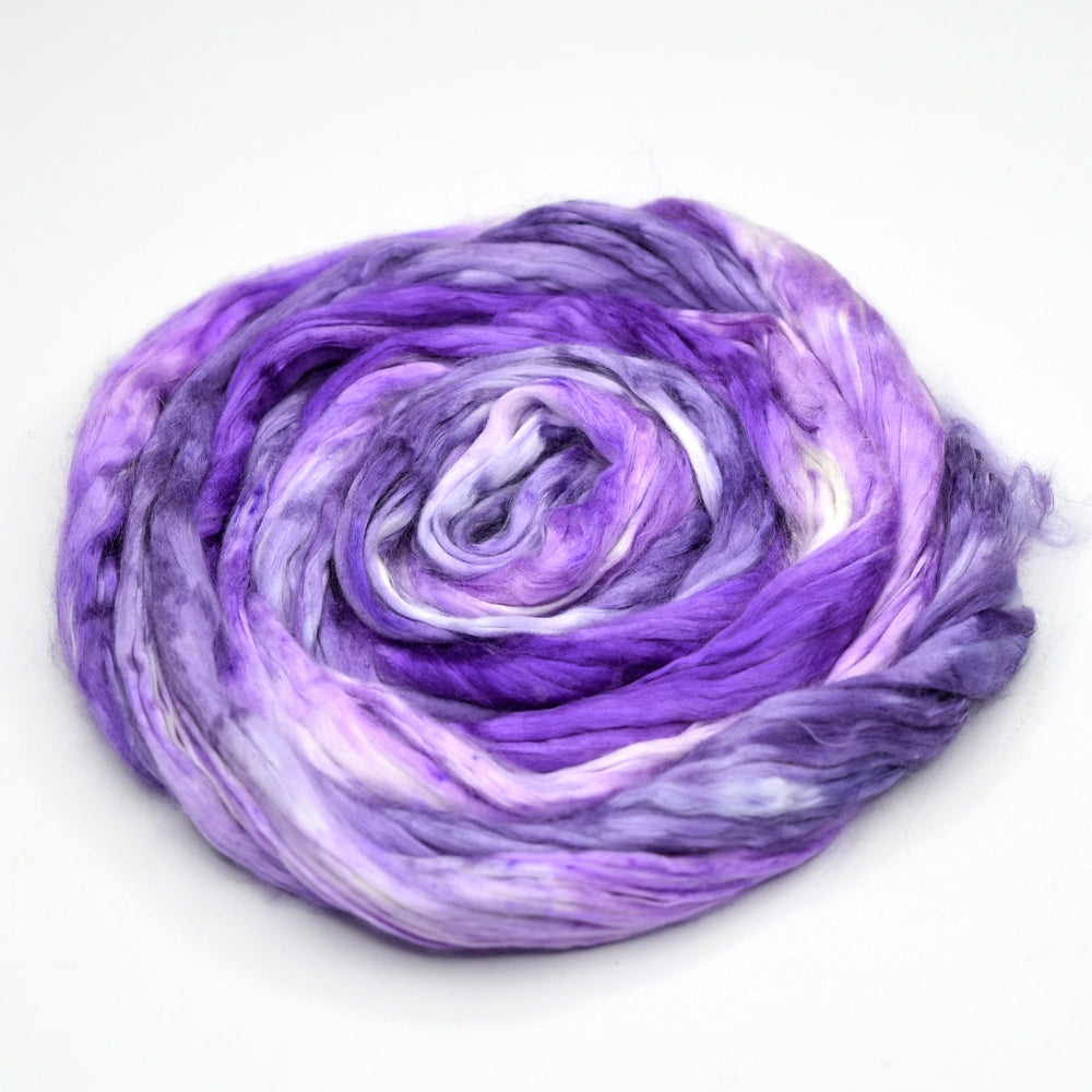 Mulberry Silk Roving Hand Dyed in Native Violets| Silk Roving/Sliver | Sally Ridgway | Shop Wool, Felt and Fibre Online