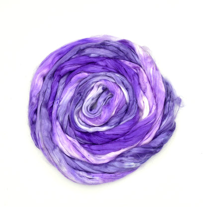 Mulberry Silk Roving Hand Dyed in Native Violets| Silk Roving/Sliver | Sally Ridgway | Shop Wool, Felt and Fibre Online
