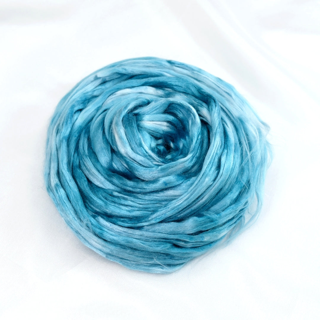 Mulberry Silk Roving Hand Dyed in Ocean| Silk Roving/Sliver | Sally Ridgway | Shop Wool, Felt and Fibre Online