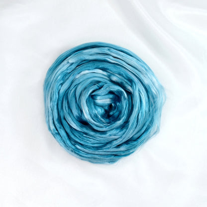 Mulberry Silk Roving Hand Dyed in Ocean| Silk Roving/Sliver | Sally Ridgway | Shop Wool, Felt and Fibre Online