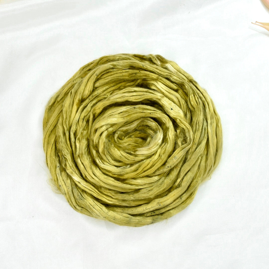 Mulberry Silk Roving Hand Dyed in Olive Grove| Silk Roving/Sliver | Sally Ridgway | Shop Wool, Felt and Fibre Online
