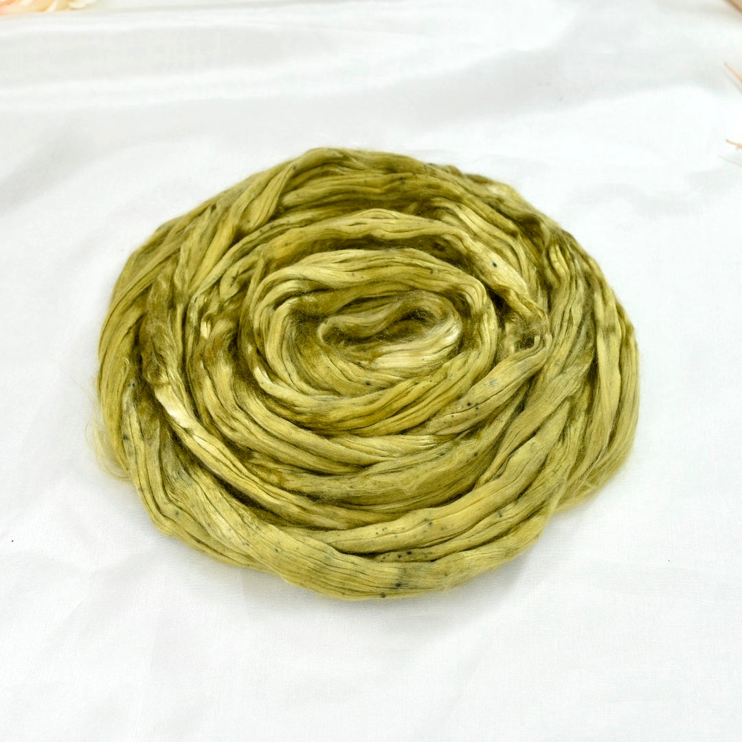 Mulberry Silk Roving Hand Dyed in Olive Grove| Silk Roving/Sliver | Sally Ridgway | Shop Wool, Felt and Fibre Online