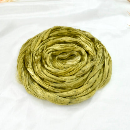 Mulberry Silk Roving Hand Dyed in Olive Grove| Silk Roving/Sliver | Sally Ridgway | Shop Wool, Felt and Fibre Online