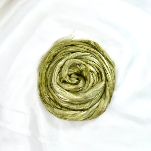 Mulberry Silk Roving Hand Dyed in Olive Grove| Silk Roving/Sliver | Sally Ridgway | Shop Wool, Felt and Fibre Online