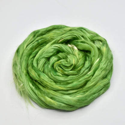 Mulberry Silk Roving Hand Dyed in Pear Green| Silk Roving/Sliver | Sally Ridgway | Shop Wool, Felt and Fibre Online