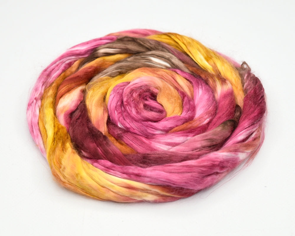 Mulberry Silk Roving Hand Dyed in Plum Pie| Silk Roving/Sliver | Sally Ridgway | Shop Wool, Felt and Fibre Online