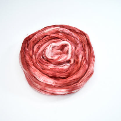 Mulberry Silk Roving Hand Dyed in Red Delicious| Silk Roving/Sliver | Sally Ridgway | Shop Wool, Felt and Fibre Online