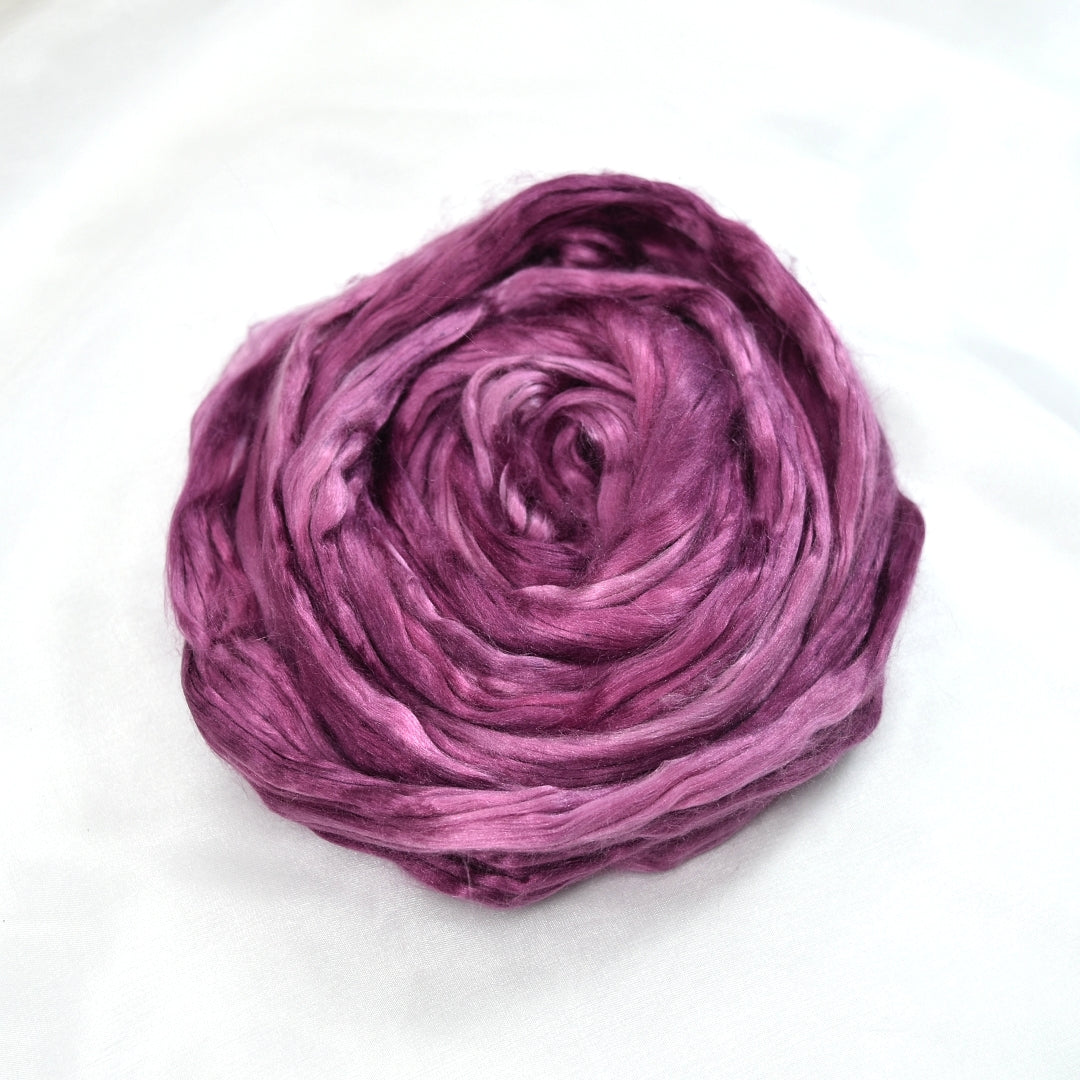 Mulberry Silk Roving Hand Dyed in Ruby| Silk Roving/Sliver | Sally Ridgway | Shop Wool, Felt and Fibre Online