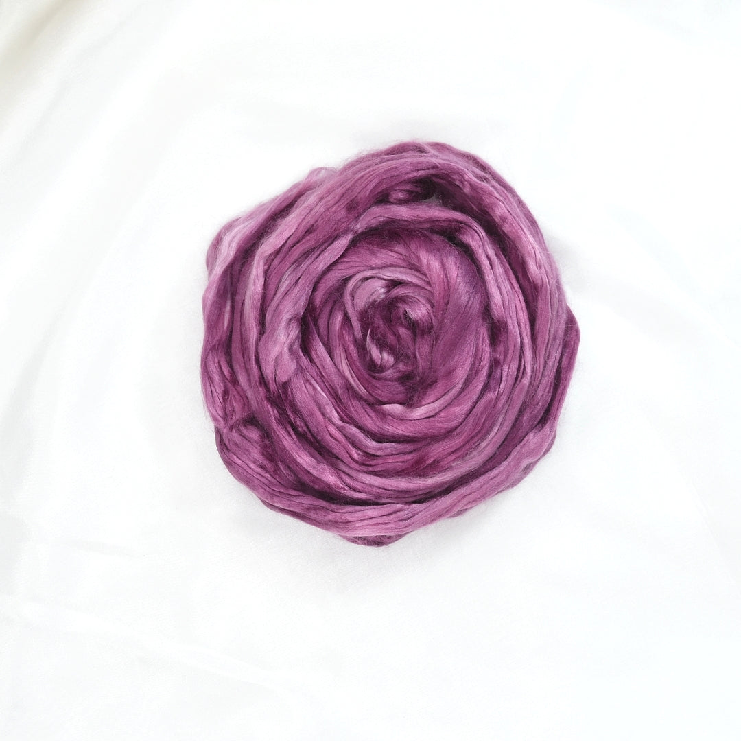 Mulberry Silk Roving Hand Dyed in Ruby| Silk Roving/Sliver | Sally Ridgway | Shop Wool, Felt and Fibre Online