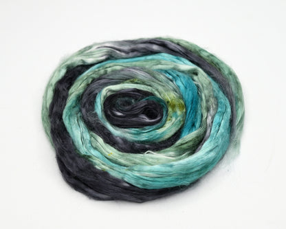 Mulberry Silk Roving Hand Dyed in Scorched Teal| Silk Roving/Sliver | Sally Ridgway | Shop Wool, Felt and Fibre Online