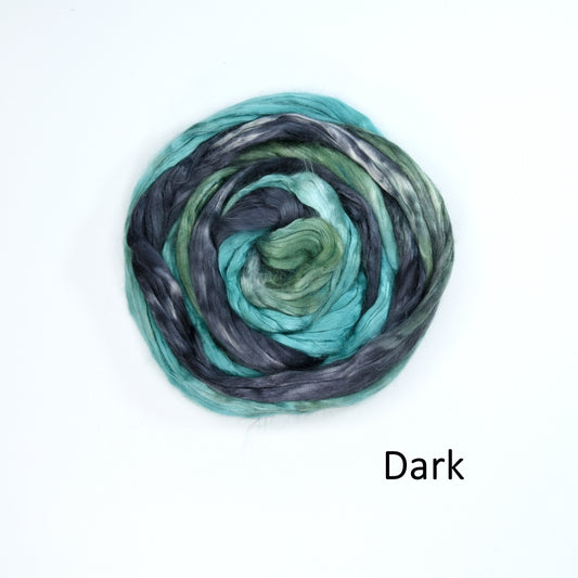 Mulberry Silk Roving Hand Dyed in Scorched Teal| Silk Roving/Sliver | Sally Ridgway | Shop Wool, Felt and Fibre Online