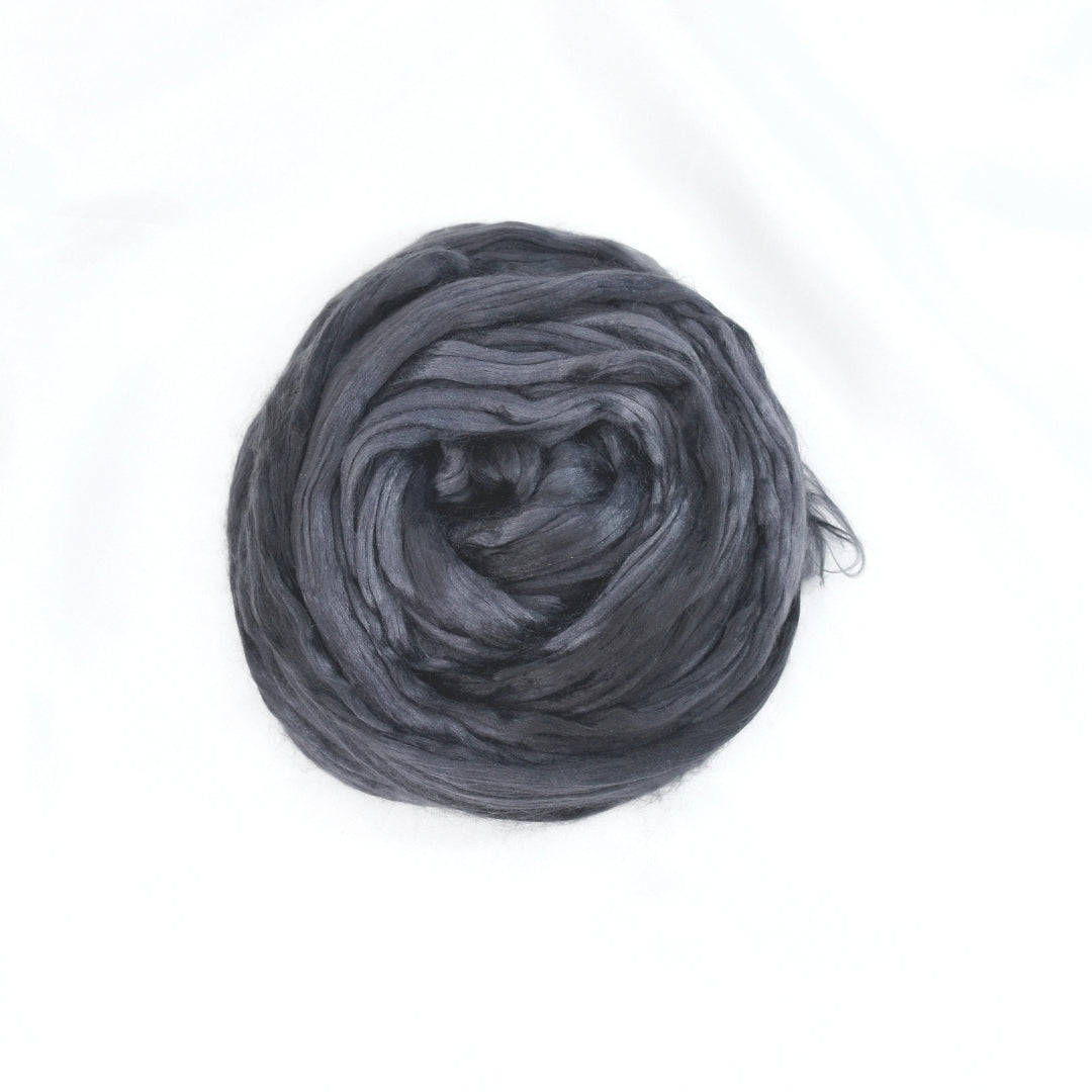 Mulberry Silk Roving Hand Dyed in Soot-Silk Roving/Sliver-1-20 Grams-Sally Ridgway Designs in Felt &amp; Fibre