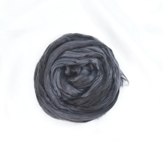 Mulberry Silk Roving Hand Dyed in Soot| Silk Roving/Sliver | Sally Ridgway | Shop Wool, Felt and Fibre Online