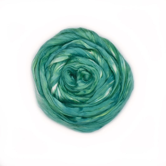 Mulberry Silk Roving Hand Dyed in Teal Mint| Silk Roving/Sliver | Sally Ridgway | Shop Wool, Felt and Fibre Online