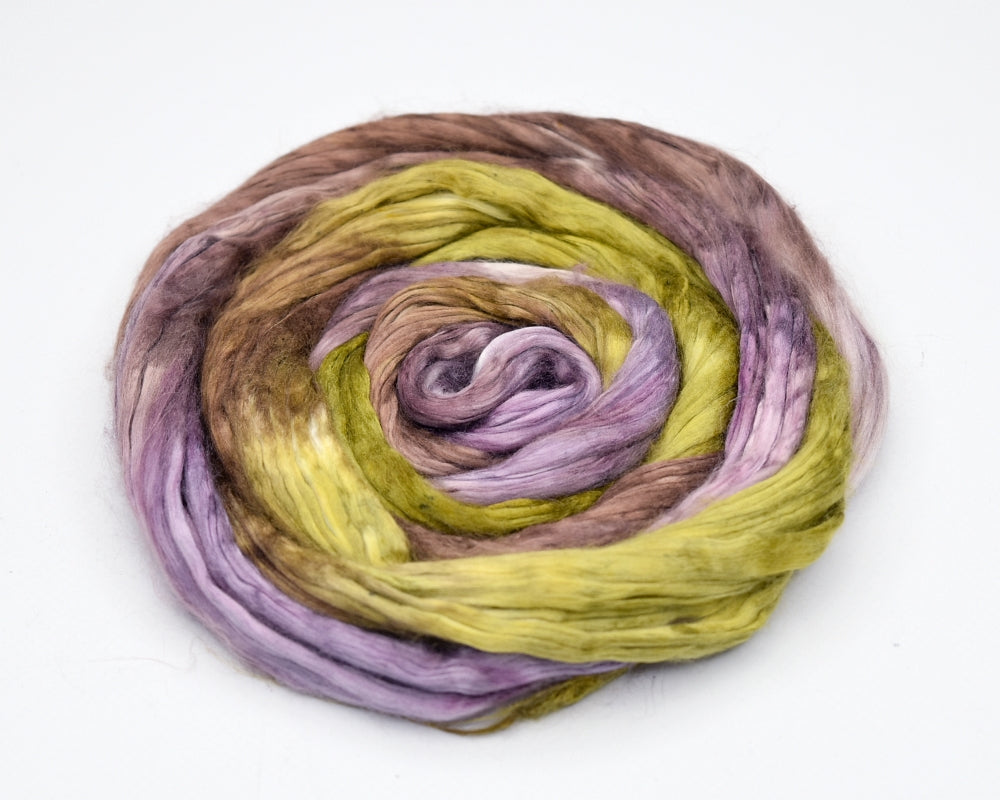 Mulberry Silk Roving Hand Dyed in Vineyard| Silk Roving/Sliver | Sally Ridgway | Shop Wool, Felt and Fibre Online