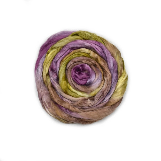 Mulberry Silk Roving Hand Dyed in Vineyard| Silk Roving/Sliver | Sally Ridgway | Shop Wool, Felt and Fibre Online