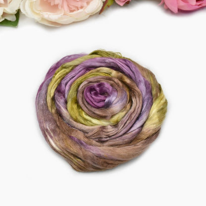 Mulberry Silk Roving Hand Dyed in Vineyard| Silk Roving/Sliver | Sally Ridgway | Shop Wool, Felt and Fibre Online