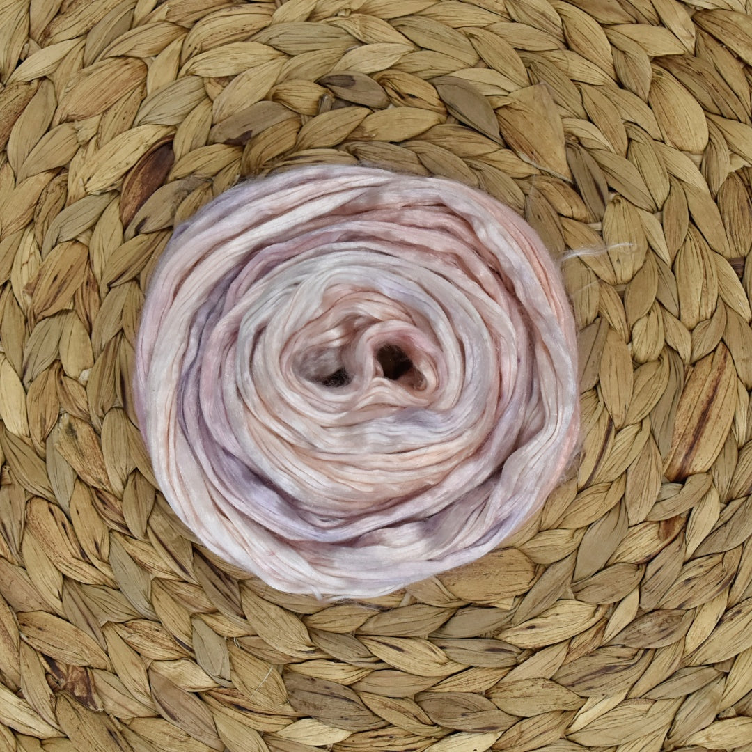 Mulberry Silk Roving Hand Dyed Pink Champagne