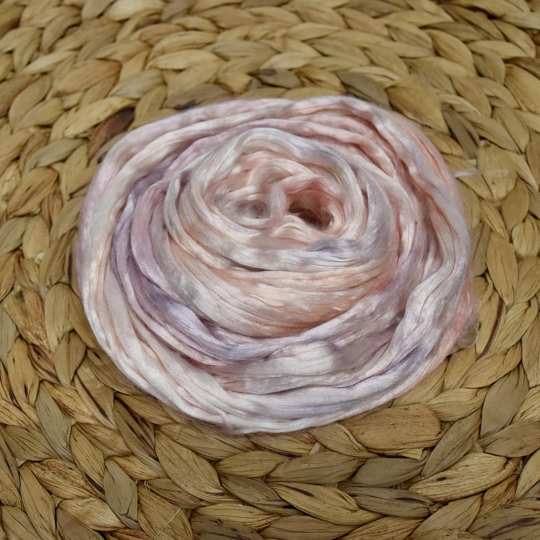 Mulberry Silk Roving Hand Dyed Pink Champagne