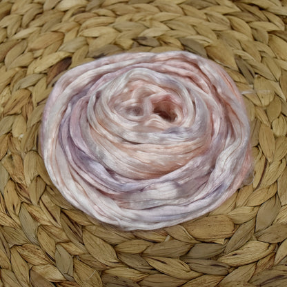 Mulberry Silk Roving Hand Dyed Pink Champagne