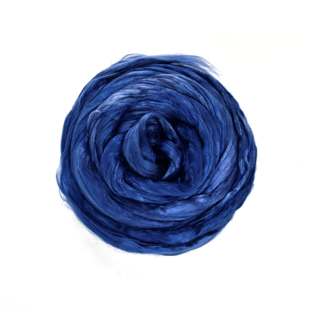 Mulberry Silk Roving Hand Dyed Steel Blue