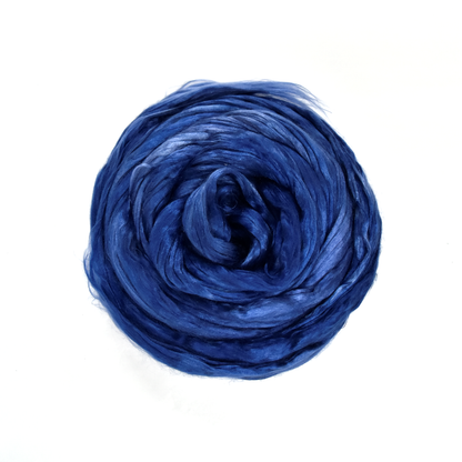 Mulberry Silk Roving Hand Dyed Steel Blue
