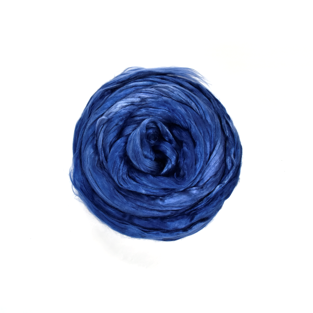 Mulberry Silk Roving Hand Dyed Steel Blue